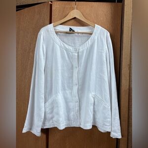 Eileen Fisher (Size XL) White Linen Boxy Cut Jacket Lagenlook Minimalist READ